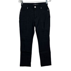 Simon Chang Denim Pants Stretch Straight Leg Slim Flat Front Black Women Size 2*